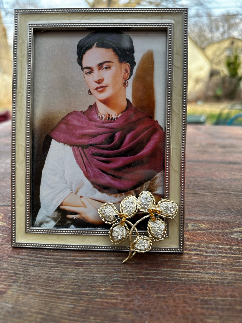 Vintage Rhinestone Floral Brooch – Clear & Topaz Crystal Flower Spray - Picture 3 of 6